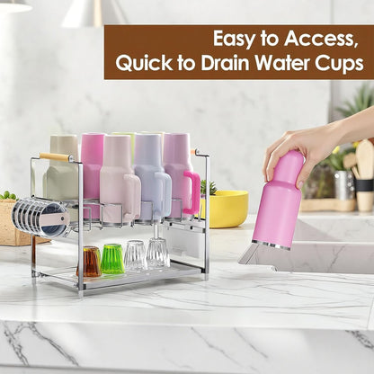 Water Bottle Organizer Drying Rack for 40 oz Tumbler with Handle, Multifunctional Cup Storage Holder Compatible with Stanley, Owala, Simple Modern and Other Brands, 8 Slots (Patented)