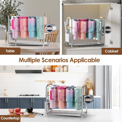 Water Bottle Organizer Drying Rack for 40 oz Tumbler with Handle, Multifunctional Cup Storage Holder Compatible with Stanley, Owala, Simple Modern and Other Brands, 8 Slots (Patented)