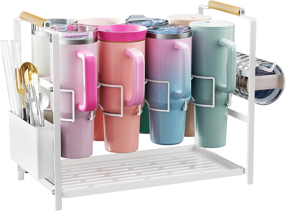 Water Bottle Organizer Drying Rack for 40 oz Tumbler with Handle, Multifunctional Cup Storage Holder Compatible with Stanley, Owala, Simple Modern and Other Brands, 8 Slots (Patented)