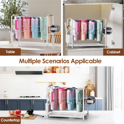 Water Bottle Organizer Drying Rack for 40 oz Tumbler with Handle, Multifunctional Cup Storage Holder Compatible with Stanley, Owala, Simple Modern and Other Brands, 8 Slots (Patented)