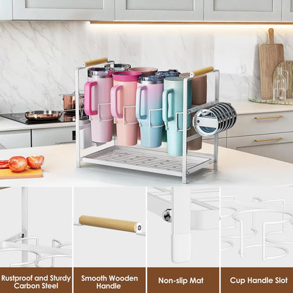 Water Bottle Organizer Drying Rack for 40 oz Tumbler with Handle, Multifunctional Cup Storage Holder Compatible with Stanley, Owala, Simple Modern and Other Brands, 8 Slots (Patented)