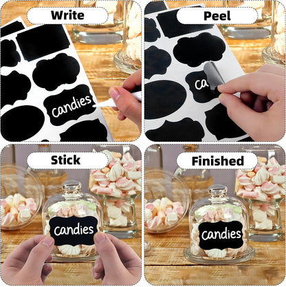 200 Pcs Chalkboard Labels,2.83x1.95 IN Reusable Labels With 1 Liquid Chalk Markers Removable Labels,Suitable for Mason Jars Storage Boxes Food Containers Storage Jars Kitchen Food Spice Storage(Black)