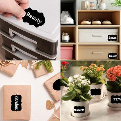 200 Pcs Chalkboard Labels,2.83x1.95 IN Reusable Labels With 1 Liquid Chalk Markers Removable Labels,Suitable for Mason Jars Storage Boxes Food Containers Storage Jars Kitchen Food Spice Storage(Black)