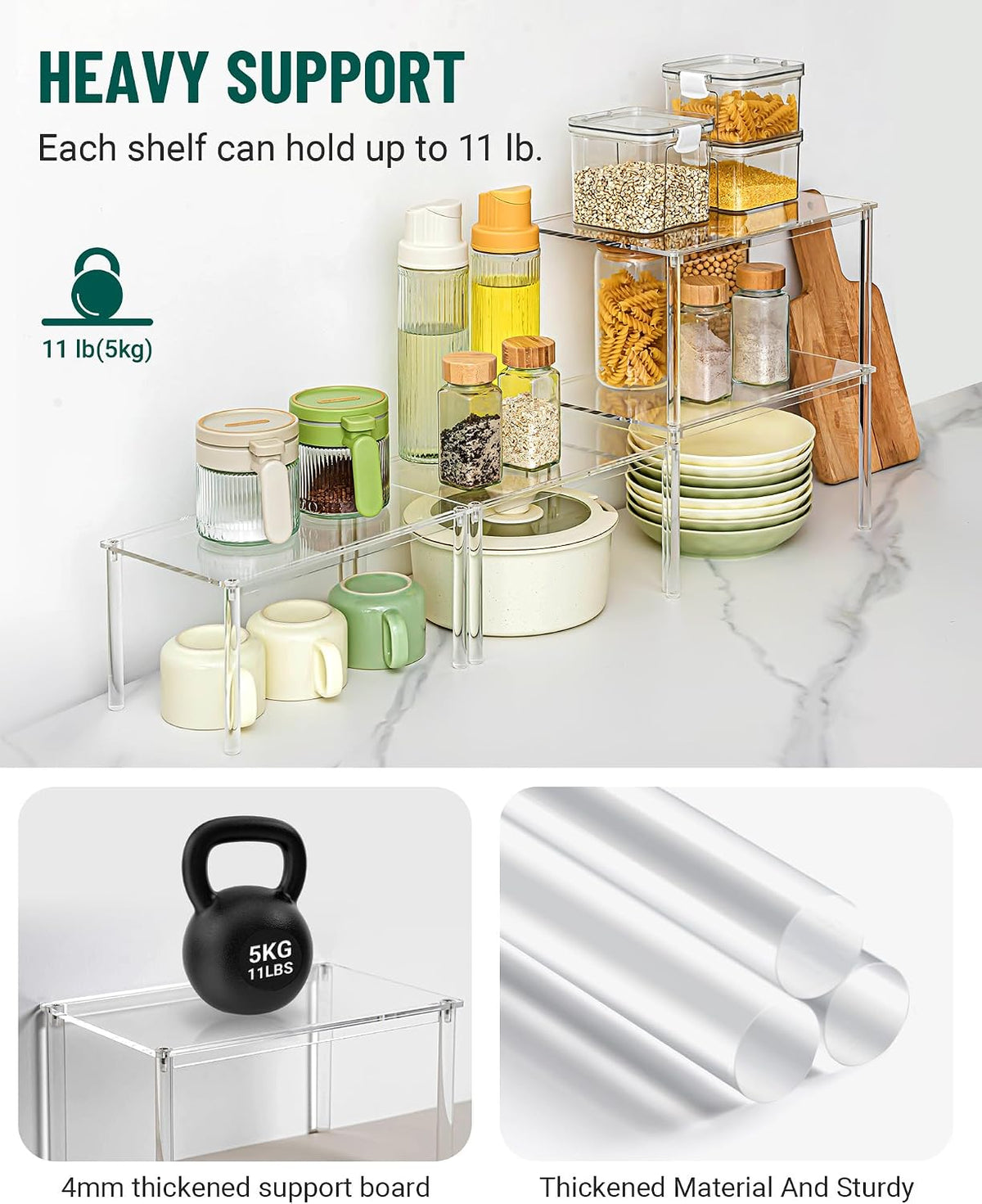 Acrylic Cabinet Organizer Set of 4, Stackable Spice Rack for Kitchen | Clear Shelf Organizer for Pantry, Cabinets, Countertops and Desks, Stackable Design Perfect for Spices and Small Items