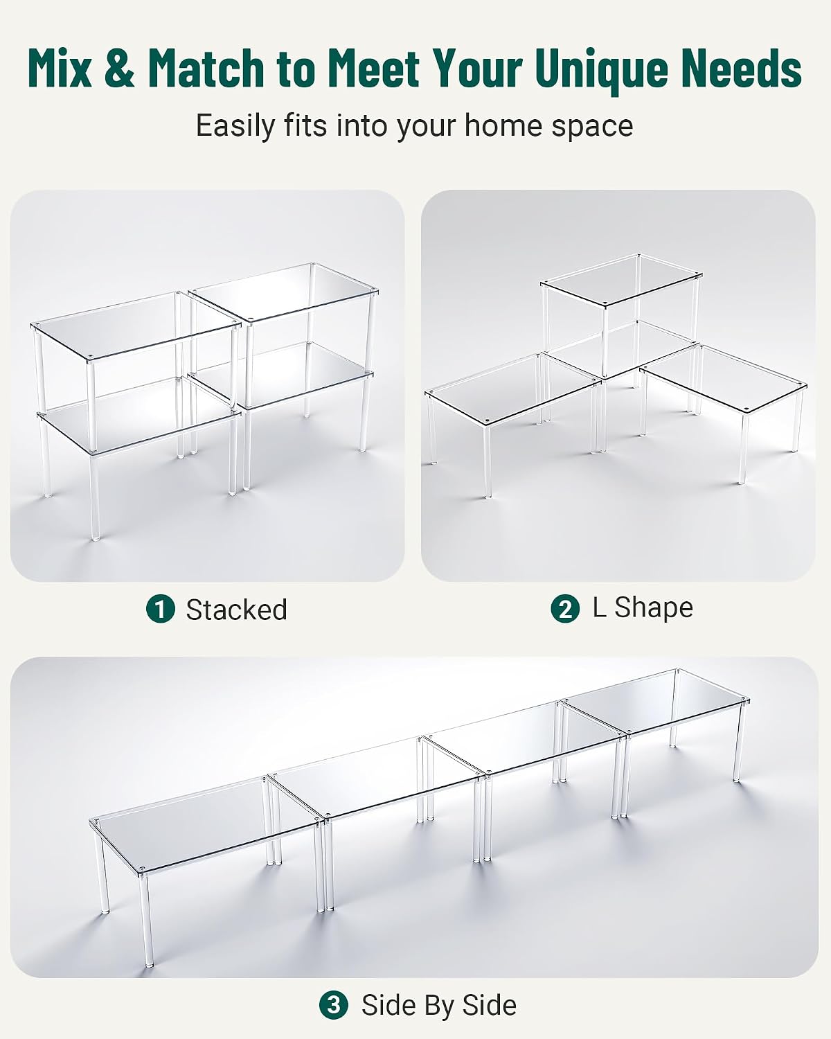 Acrylic Cabinet Organizer Set of 4, Stackable Spice Rack for Kitchen | Clear Shelf Organizer for Pantry, Cabinets, Countertops and Desks, Stackable Design Perfect for Spices and Small Items