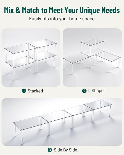 Acrylic Cabinet Organizer Set of 4, Stackable Spice Rack for Kitchen | Clear Shelf Organizer for Pantry, Cabinets, Countertops and Desks, Stackable Design Perfect for Spices and Small Items