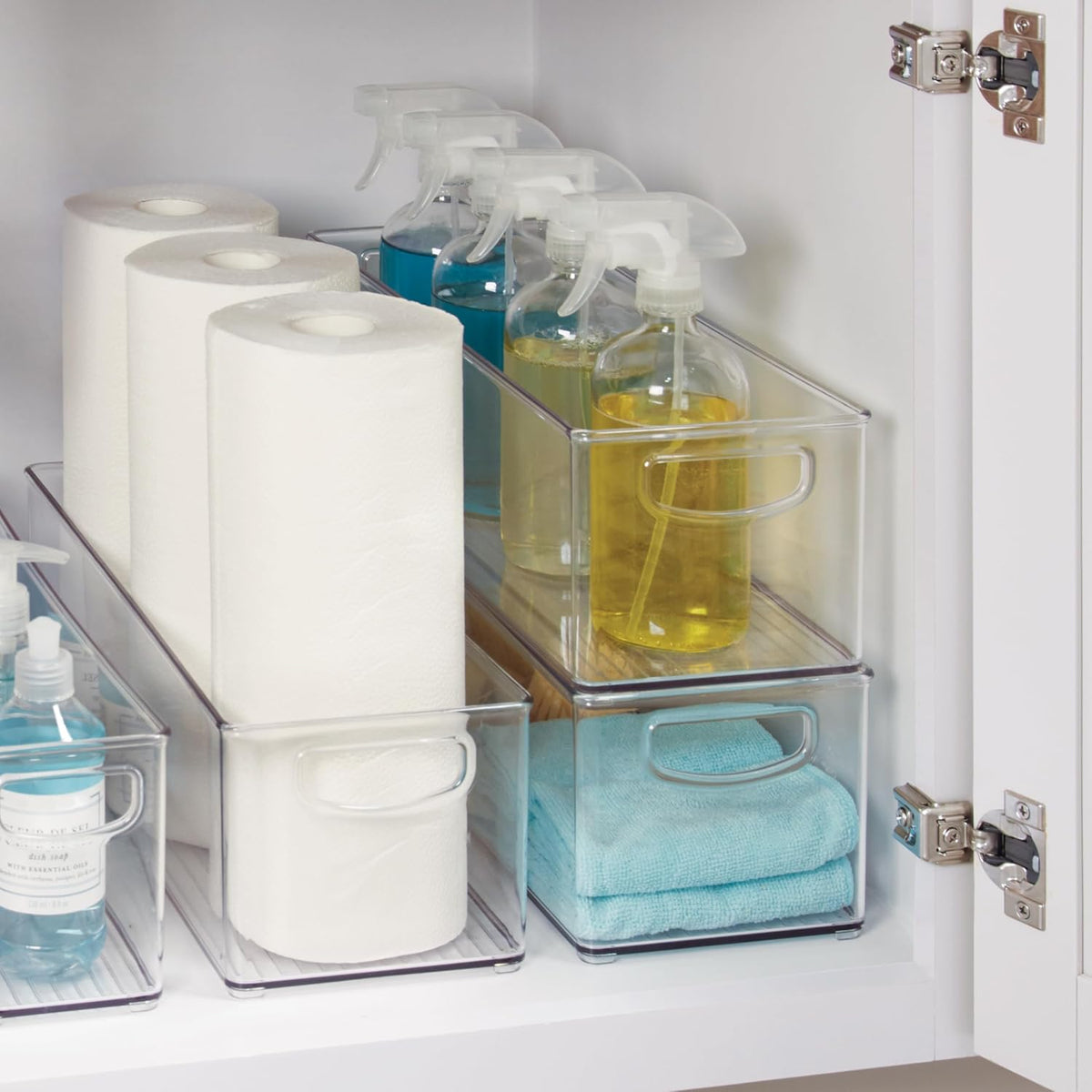 Plastic Stackable Pantry Bin with Handles, Clear | For Cabinets or Fridge, Made in USA