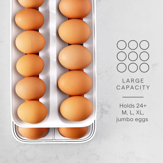 RollDown™ Egg Dispenser, Space-Saving Rolling Eggs Dispenser and Organizer for Refrigerator Storage