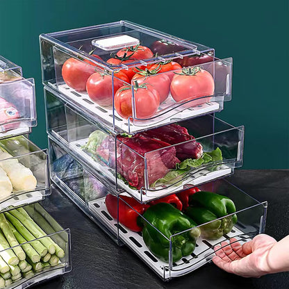 Fridge Organizer, Stackable Refrigerator Organizer Bins, Reusable Food Storage Containers, Fridge Drawer Organizer in Home Kitchen, Barbecue Shop, Restaurant, BPA-Free (2 Drawers, Large)