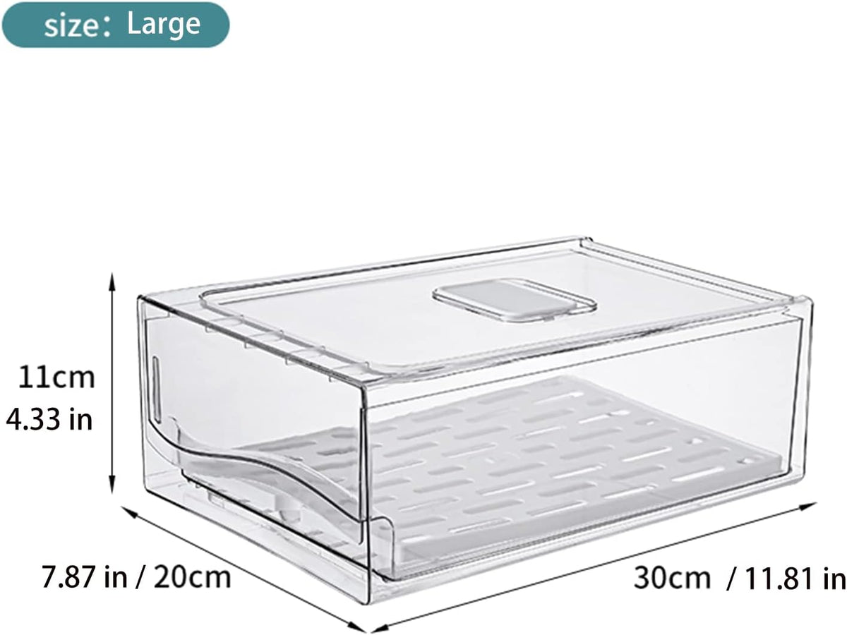 Fridge Organizer, Stackable Refrigerator Organizer Bins, Reusable Food Storage Containers, Fridge Drawer Organizer in Home Kitchen, Barbecue Shop, Restaurant, BPA-Free (2 Drawers, Large)