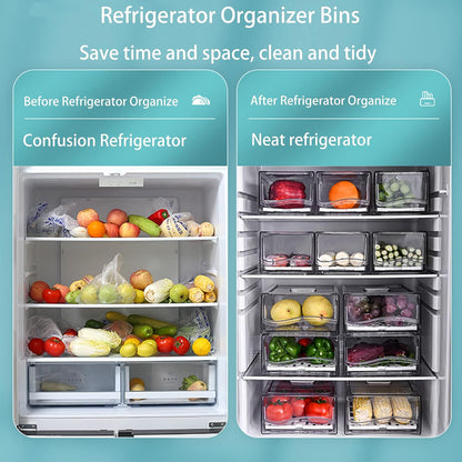 Fridge Organizer, Stackable Refrigerator Organizer Bins, Reusable Food Storage Containers, Fridge Drawer Organizer in Home Kitchen, Barbecue Shop, Restaurant, BPA-Free (2 Drawers, Large)