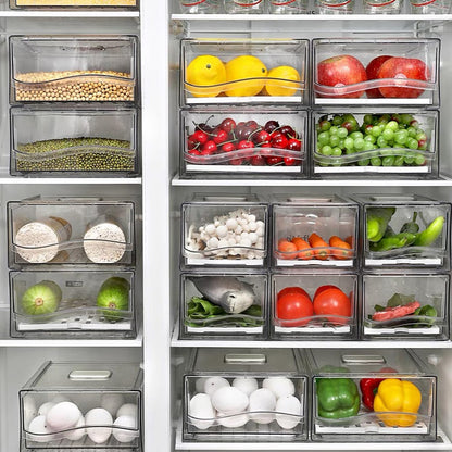 Fridge Organizer, Stackable Refrigerator Organizer Bins, Reusable Food Storage Containers, Fridge Drawer Organizer in Home Kitchen, Barbecue Shop, Restaurant, BPA-Free (2 Drawers, Large)