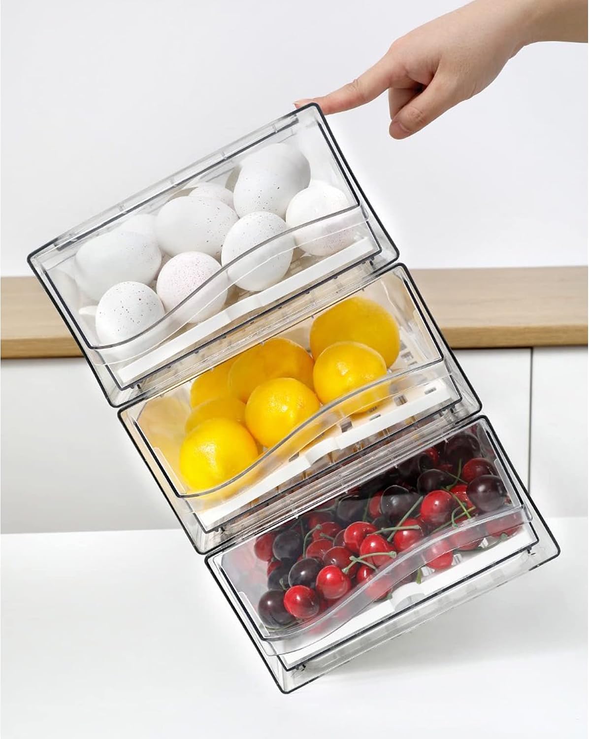 Fridge Organizer, Stackable Refrigerator Organizer Bins, Reusable Food Storage Containers, Fridge Drawer Organizer in Home Kitchen, Barbecue Shop, Restaurant, BPA-Free (2 Drawers, Large)