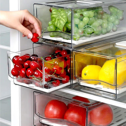 Fridge Organizer, Stackable Refrigerator Organizer Bins, Reusable Food Storage Containers, Fridge Drawer Organizer in Home Kitchen, Barbecue Shop, Restaurant, BPA-Free (2 Drawers, Large)