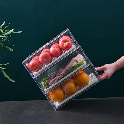 Fridge Organizer, Stackable Refrigerator Organizer Bins, Reusable Food Storage Containers, Fridge Drawer Organizer in Home Kitchen, Barbecue Shop, Restaurant, BPA-Free (2 Drawers, Large)