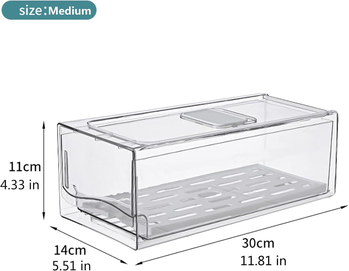 Fridge Organizer, Stackable Refrigerator Organizer Bins, Reusable Food Storage Containers, Fridge Drawer Organizer in Home Kitchen, Barbecue Shop, Restaurant, BPA-Free (2 Drawers, Large)