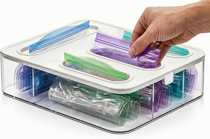 HIMUS Food Storage Bag Organizer - 4 in 1 Plastic Baggie Organizer for Drawer | Compatible with Sandwich, Snack, Gallon, Quart & Slider | Plastic Bag Organizers Kitchen Storage| Wall & Drawer Mount