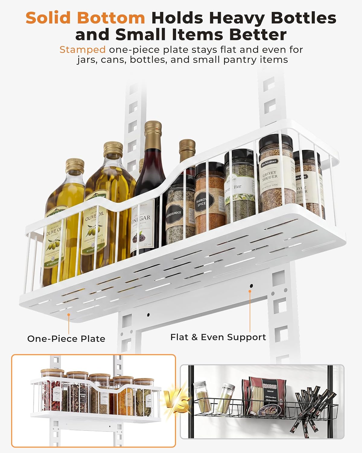 Over the Door Pantry Organizer, 9-Tier Heavy Duty Door Storage Rack with Solid Bottom Baskets, Stable No-Bumping Design, Adjustable Hanging Shelves for Kitchen Pantry