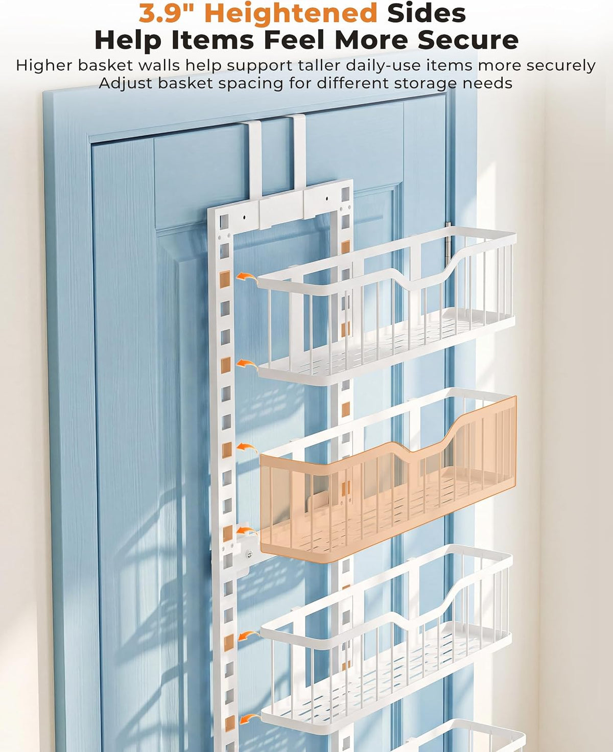 Over the Door Pantry Organizer, 9-Tier Heavy Duty Door Storage Rack with Solid Bottom Baskets, Stable No-Bumping Design, Adjustable Hanging Shelves for Kitchen Pantry