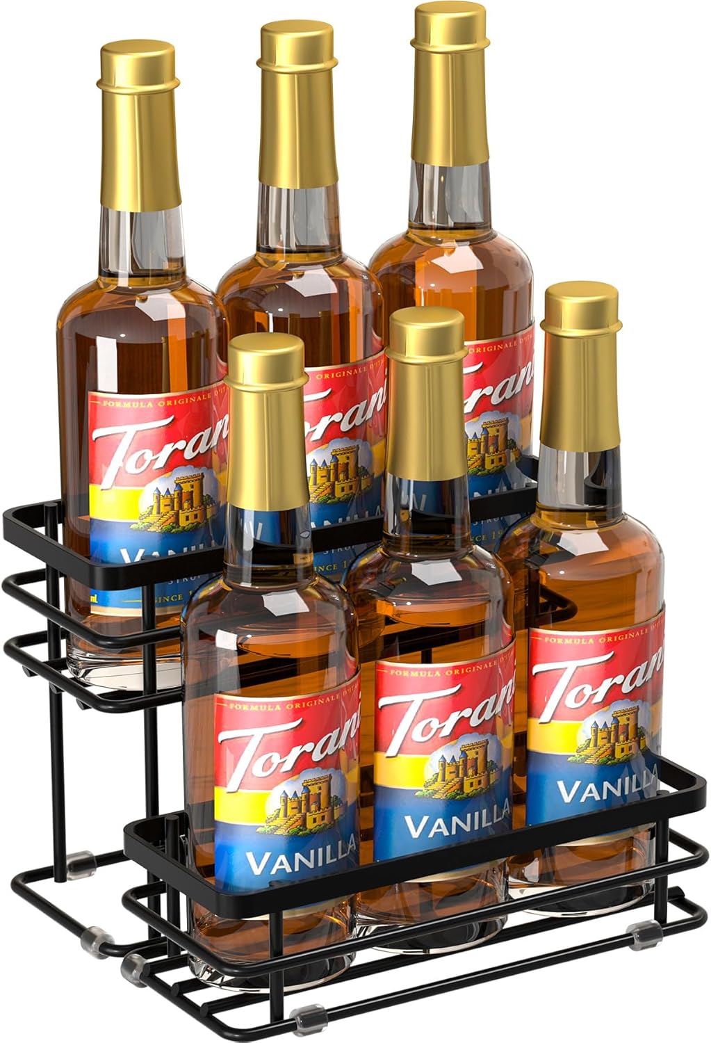 8 Bottle Coffee Syrup Organizer Rack, 2 Tier Coffee Syrup Stand Holder for Coffee Bar, Coffee Syrup Organizer for Countertop, Small Wine Rack for Family, Storage for Syrup, Dressing, Black