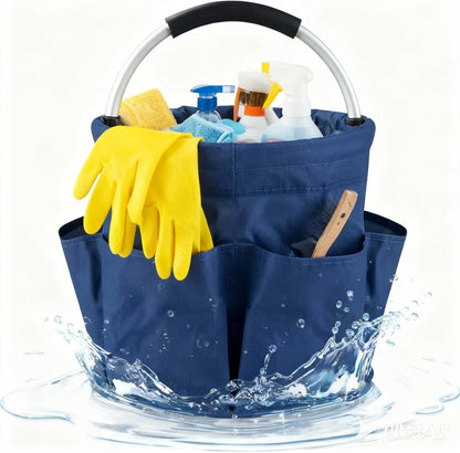 Cleaning Caddy for Cleaning Supplies Collapsible Cleaning Caddy with Handle | 17L Cleaning Caddy- Heavy Duty Oxford Cleaning Supplies Organizer - Multi-Pocket Foldable Storage Bucket (Navy Blue)