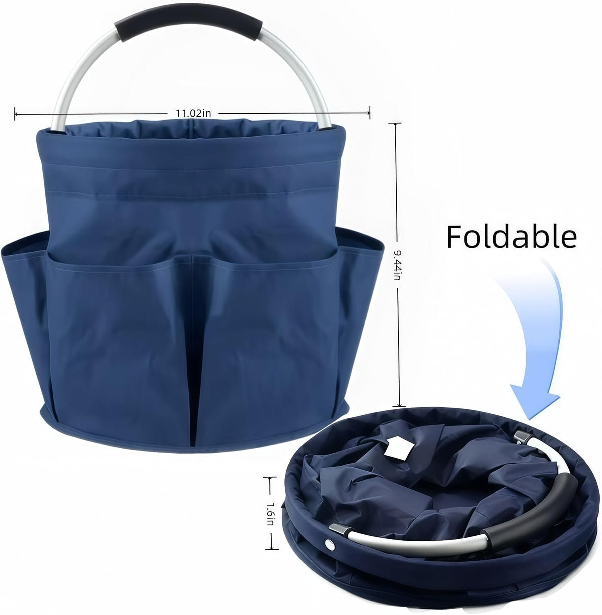 Cleaning Caddy for Cleaning Supplies Collapsible Cleaning Caddy with Handle | 17L Cleaning Caddy- Heavy Duty Oxford Cleaning Supplies Organizer - Multi-Pocket Foldable Storage Bucket (Navy Blue)
