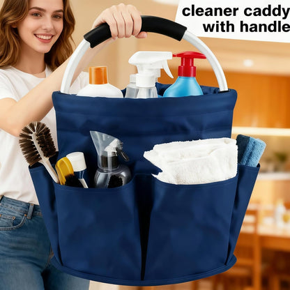 Cleaning Caddy for Cleaning Supplies Collapsible Cleaning Caddy with Handle | 17L Cleaning Caddy- Heavy Duty Oxford Cleaning Supplies Organizer - Multi-Pocket Foldable Storage Bucket (Navy Blue)