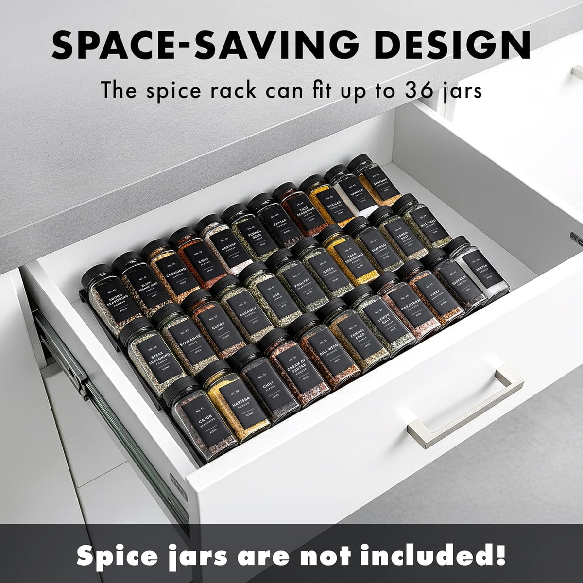 Bamboo Spice Drawer Organizer - Expandable 4 Tier Spice Rack (Need 3" Deep Drawer) 12" to 24" Wide, Seasoning Organizer, Organization Seasoning Rack insert (Jars Not Included)