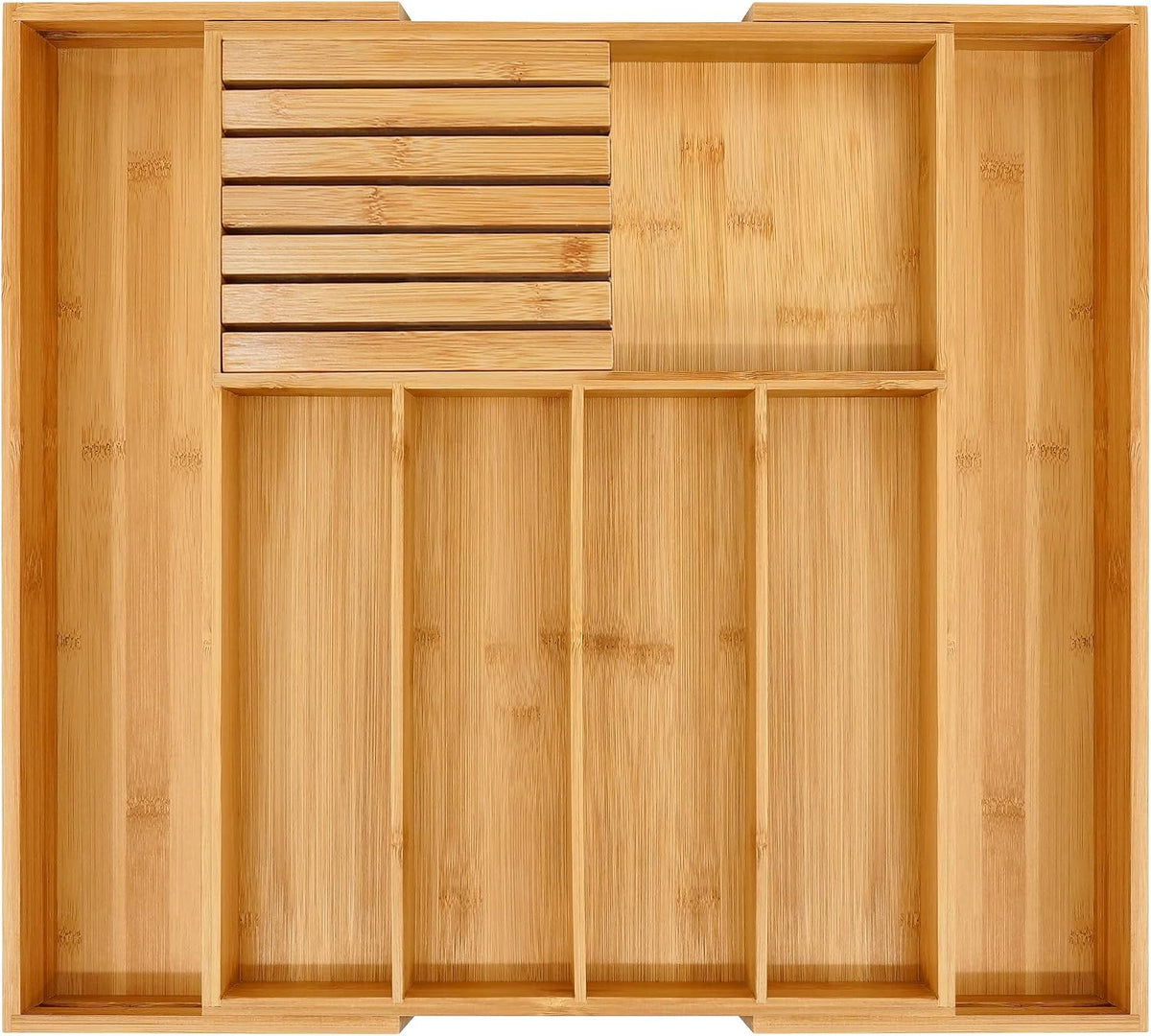 VaeFae Bamboo Silverware Drawer Organizer, 7 Slots, Natural