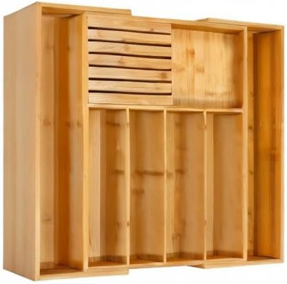 VaeFae Bamboo Silverware Drawer Organizer, 7 Slots, Natural