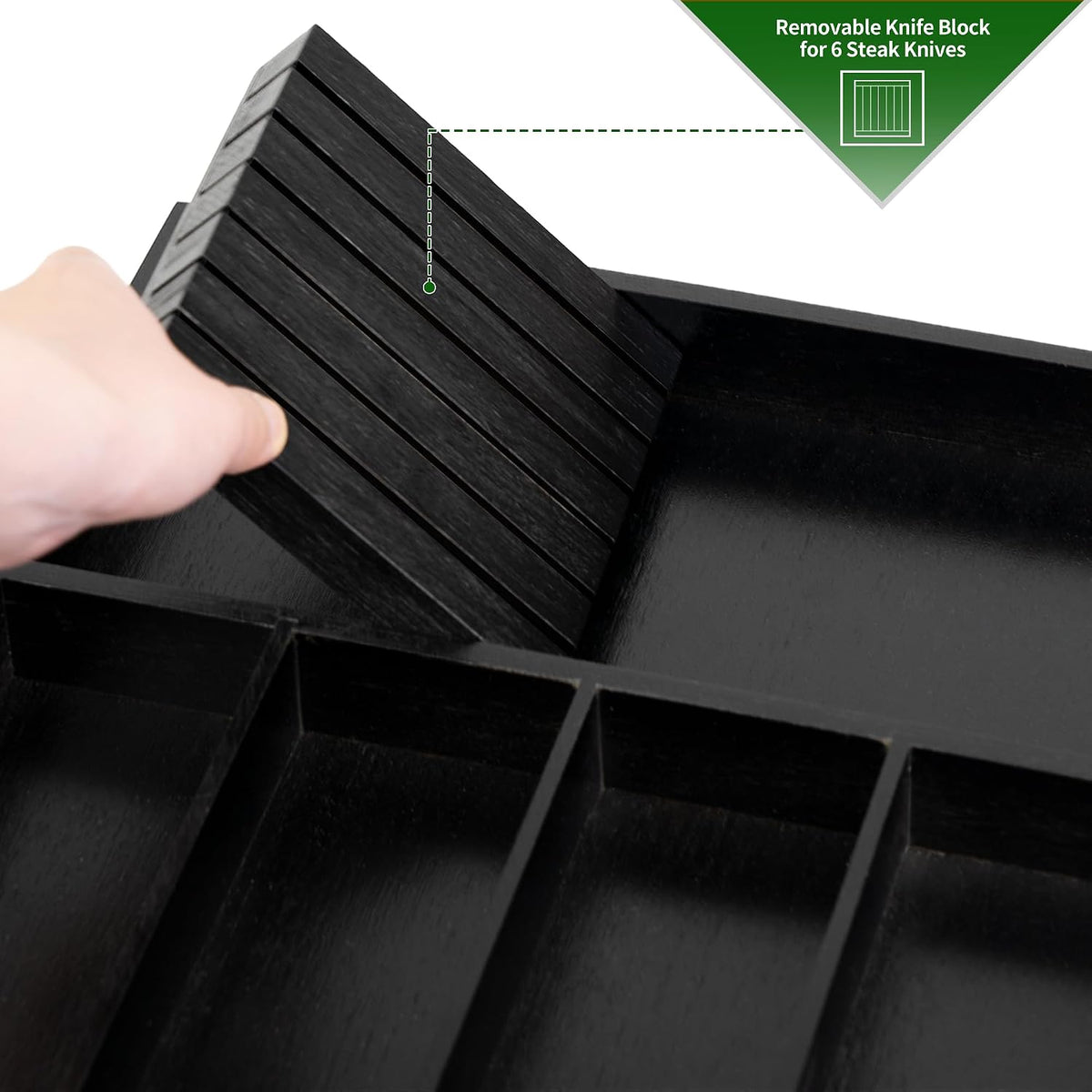 VaeFae Bamboo Silverware Drawer Organizer, 7 Slots, Natural
