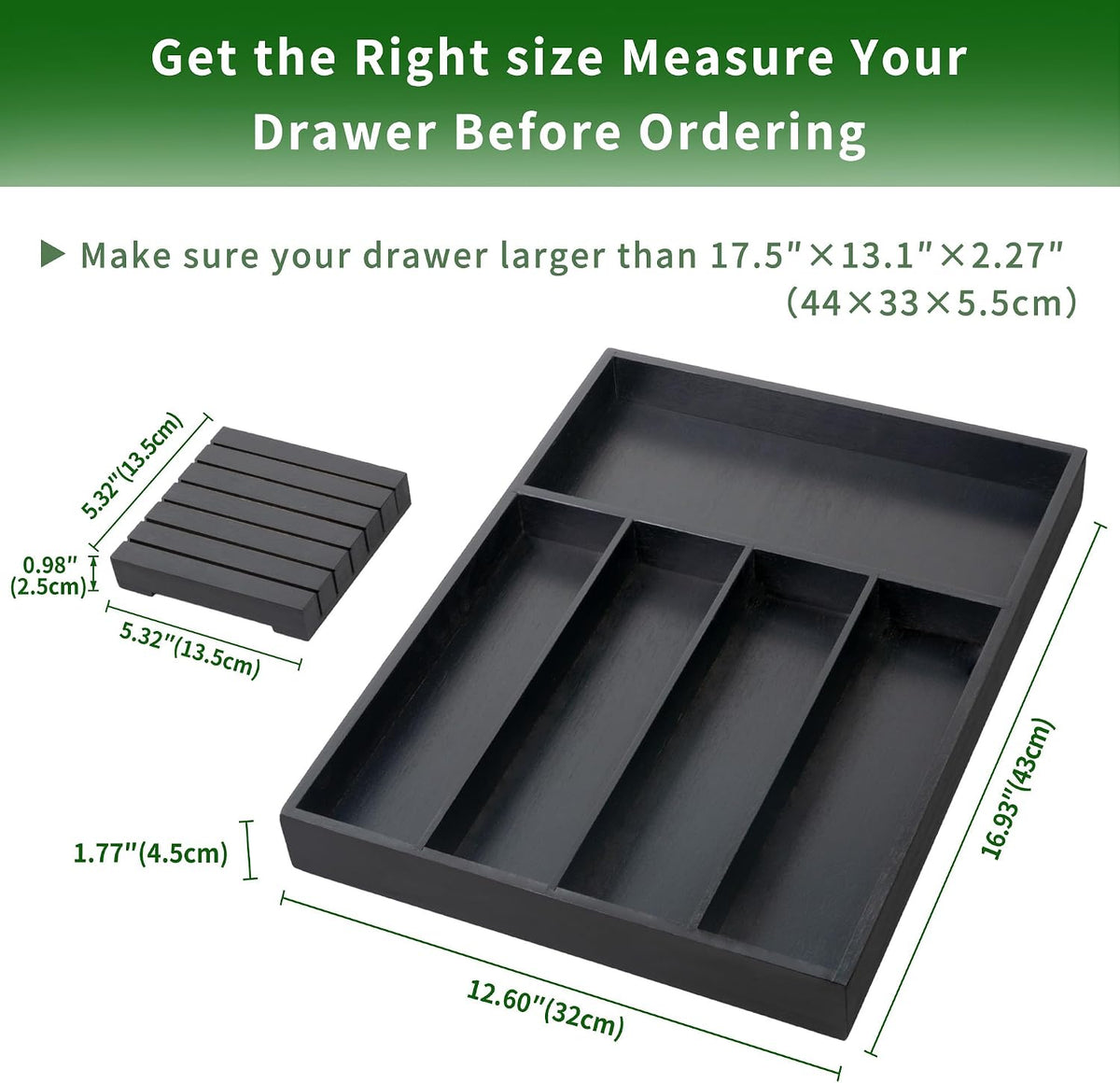 VaeFae Bamboo Silverware Drawer Organizer, 7 Slots, Natural