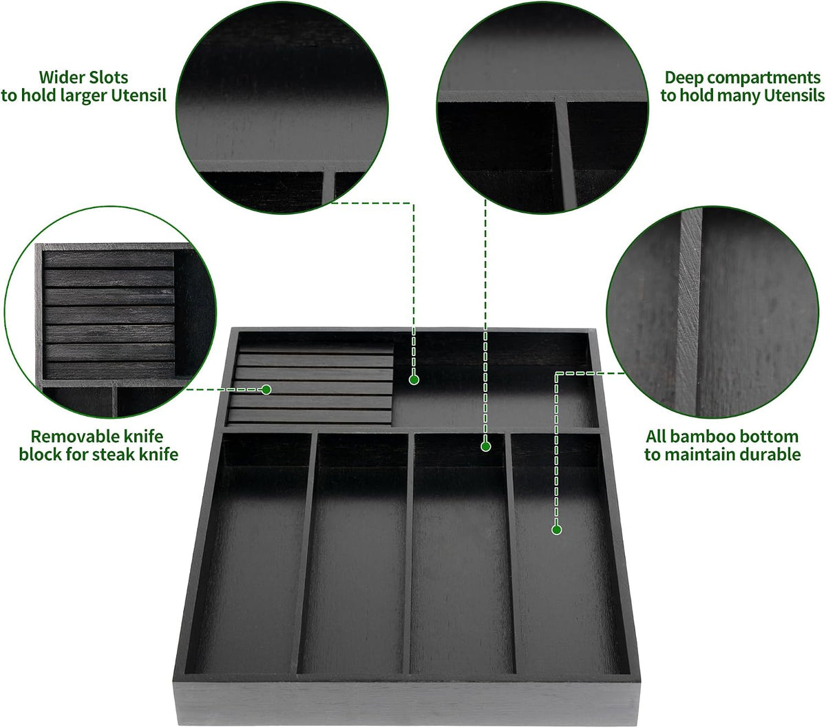 VaeFae Bamboo Silverware Drawer Organizer, 7 Slots, Natural