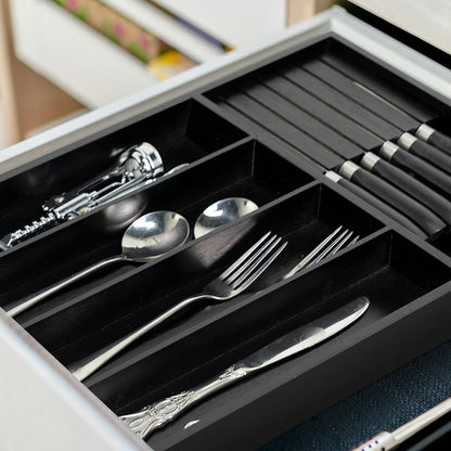 VaeFae Bamboo Silverware Drawer Organizer, 7 Slots, Natural