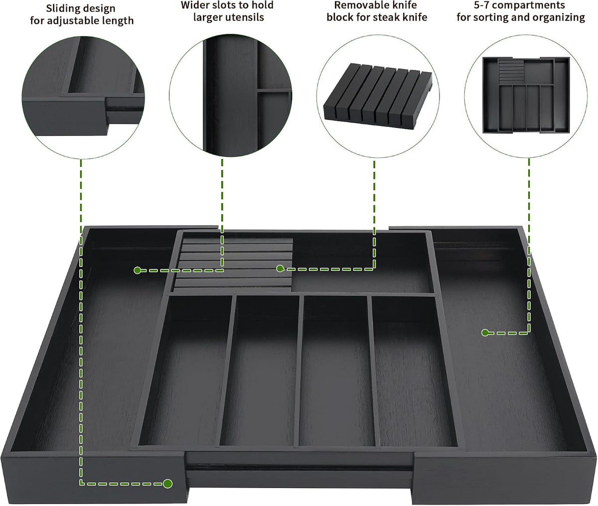 VaeFae Bamboo Silverware Drawer Organizer, 7 Slots, Natural