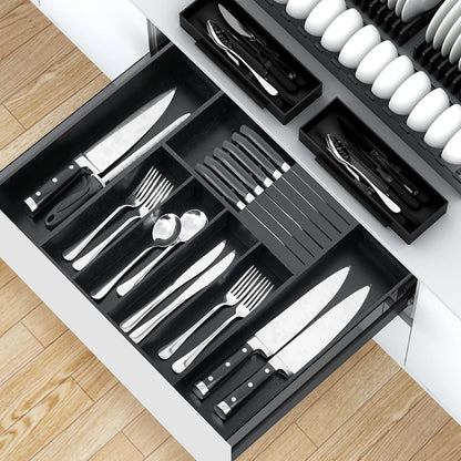 VaeFae Bamboo Silverware Drawer Organizer, 7 Slots, Natural