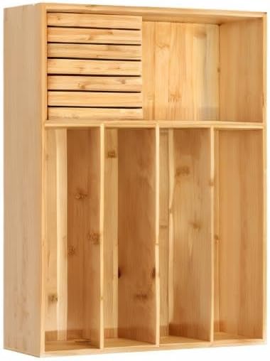 VaeFae Bamboo Silverware Drawer Organizer, 7 Slots, Natural