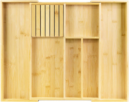 VaeFae Bamboo Silverware Drawer Organizer, 7 Slots, Natural