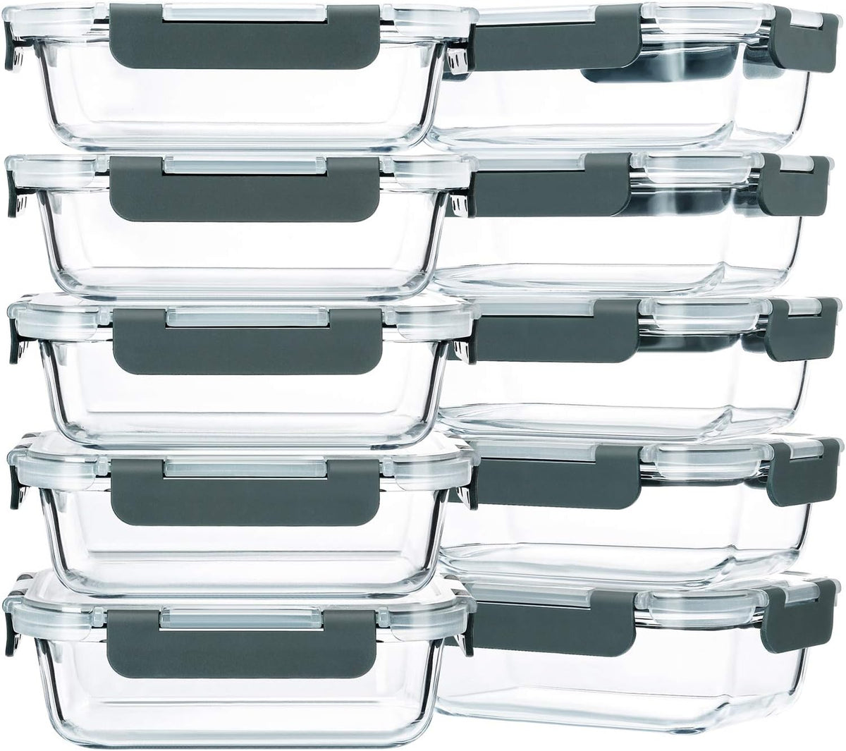 10 Pack,22 oz Glass Food Storage Containers with lids, Gray