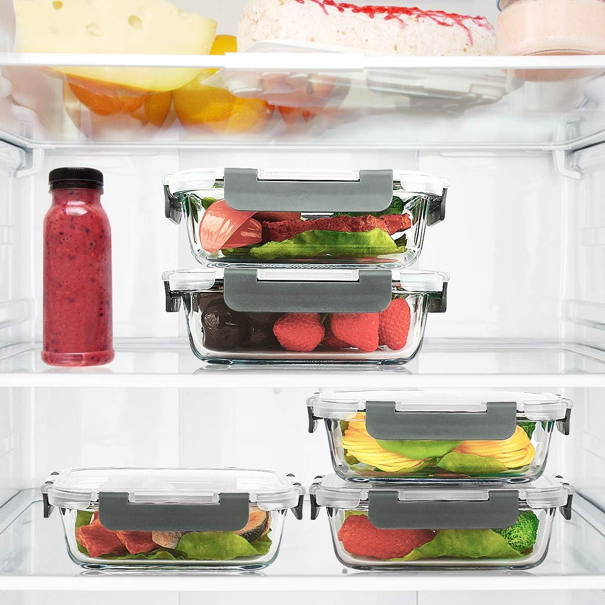10 Pack,22 oz Glass Food Storage Containers with lids, Gray