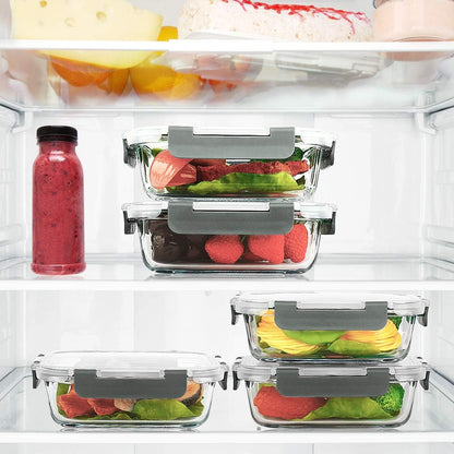 10 Pack,22 oz Glass Food Storage Containers with lids, Gray