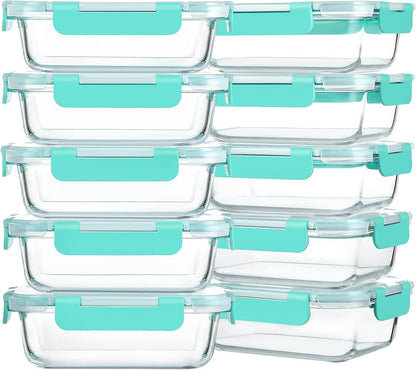 10 Pack,22 oz Glass Food Storage Containers with lids, Gray