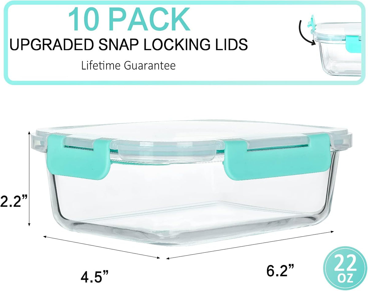 10 Pack,22 oz Glass Food Storage Containers with lids, Gray