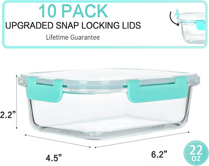 10 Pack,22 oz Glass Food Storage Containers with lids, Gray