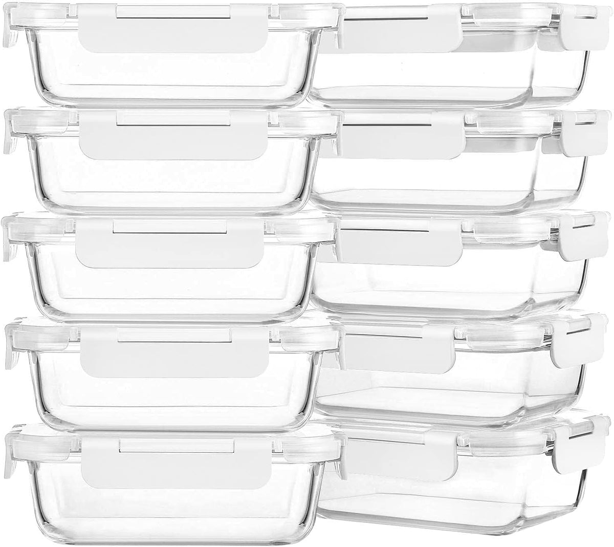 10 Pack,22 oz Glass Food Storage Containers with lids, Gray