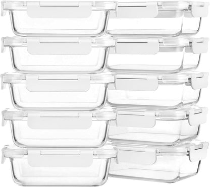 10 Pack,22 oz Glass Food Storage Containers with lids, Gray