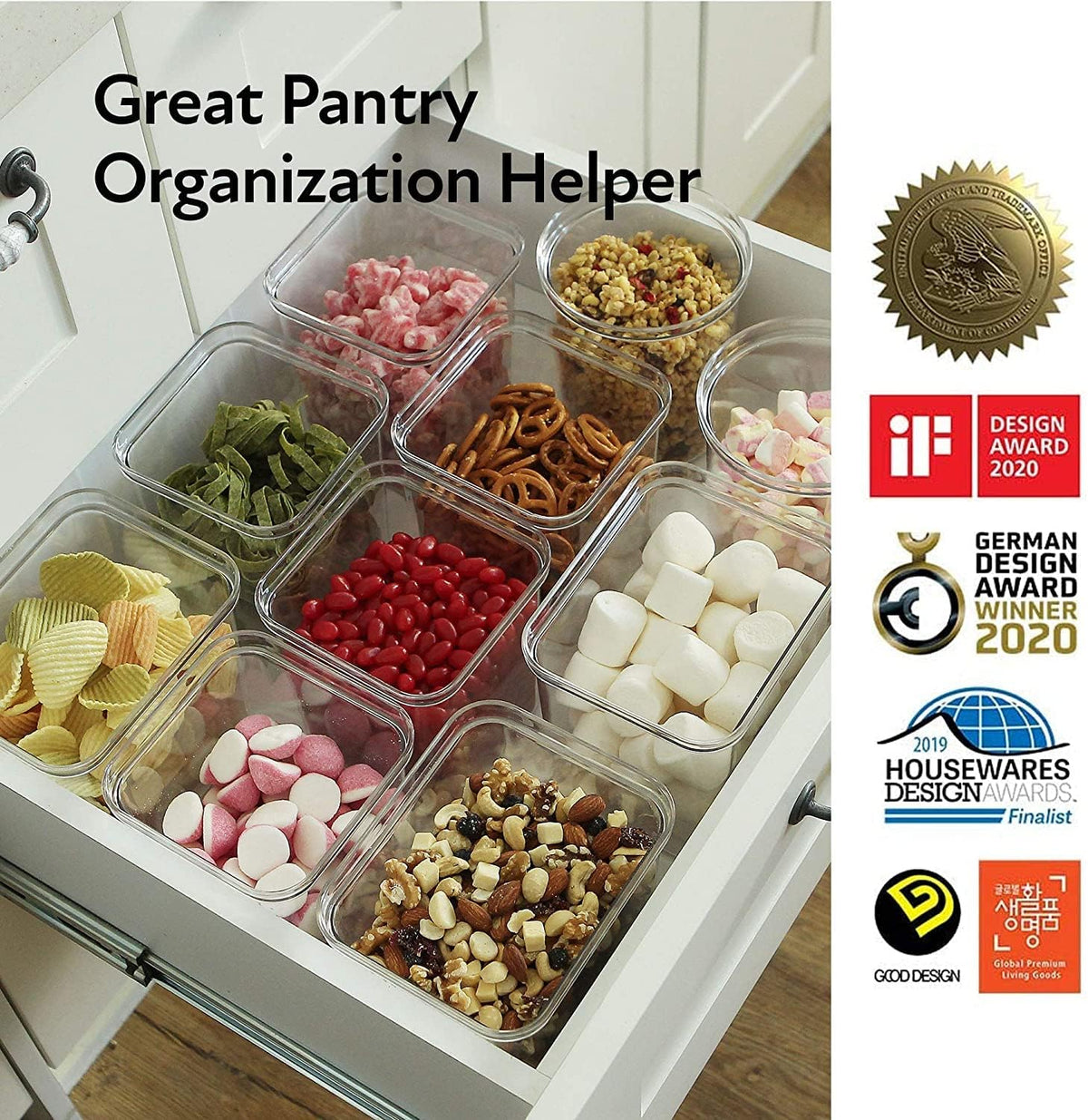 16 Set, Kitchen Pantry Airtight Smart Seal Square Dry Food Storage with Lid, BPA Free, Modular, Stackable, Clear Canister for Cereal, Sugar, Flour, Snack, Coffee, Pasta, Spaghetti Container