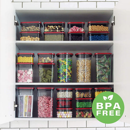 16 Set, Kitchen Pantry Airtight Smart Seal Square Dry Food Storage with Lid, BPA Free, Modular, Stackable, Clear Canister for Cereal, Sugar, Flour, Snack, Coffee, Pasta, Spaghetti Container