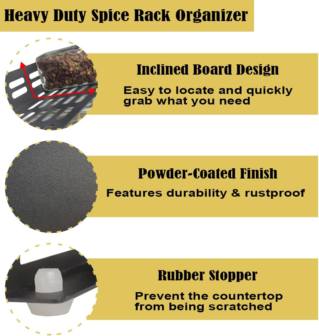 4 Tier Spice Rack Organizer with 32 Square Spice Jars and 160 Spice Labels Set for Kitchen Cabinet Countertop Pantry or Wall Mount, Matte Black