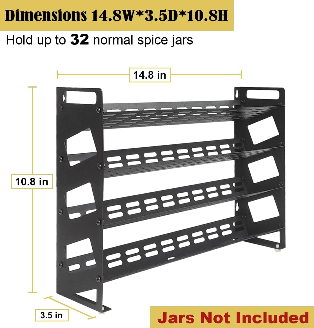 4 Tier Spice Rack Organizer with 32 Square Spice Jars and 160 Spice Labels Set for Kitchen Cabinet Countertop Pantry or Wall Mount, Matte Black